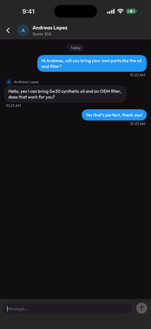 Messaging a mechanic in AutoBud